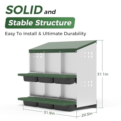 Heavy Duty Galvanized Steel Chicken Nesting Box – 6 Holes, Roll Away Egg Laying, Protective Lid, Wall Mounted or Freestanding, Easy Clean, Vented Pegboard Sides, Soft Mats, Green (Pegboard - color: Green, size: 6 Room&Mat Board