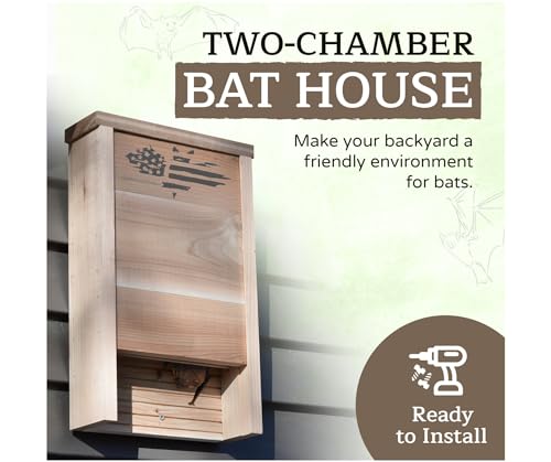 Made in USA, Premium-Grade Red Cedar Bat House, 2 Chamber Bat Box, Easy-to-Install Wooden Bat House Kit, Weather-Resistant Bat Houses for Outdoors, Includes Mounting Screws - Applewood Outdoor - style: 2 Chamber Cedar