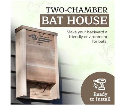 Made in USA, Premium-Grade Red Cedar Bat House, 2 Chamber Bat Box, Easy-to-Install Wooden Bat House Kit, Weather-Resistant Bat Houses for Outdoors, Includes Mounting Screws - Applewood Outdoor - style: 2 Chamber Cedar