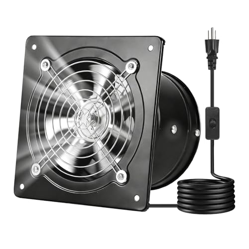VEVOR 6 Inch Exhaust Fan, 308 CFM High Velocity Wall Mount Vent Fan with On/Off Control, Low Consumption, Portable Ventilation Extractor for Attic,Garage,Basement,Workshop,Kitchen, Chicken Coop,Black - size: 7.48 x 7.48 x 5.51 in
