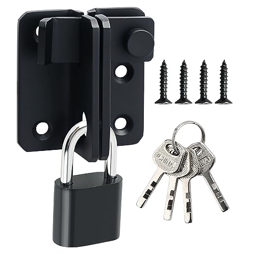 Alise Flip Latch Gate Latches Set with Padlock,Slide Bolt Latch Safety Door Lock Catch for Barn Cabinet Pet Cage Garden Bathroom Garage Window Sliding Door,Heavy Duty Stainless Steel Matte Black - color: Matte Black, size: Large Size