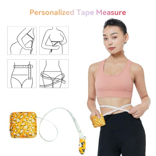 Mini Retractable Soft Tape Measure for Sewing, Cloth, Fabric & Body Measurements - Yellow Flower - color: Yellow flower