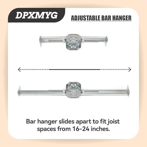 Saf-T-Brace for Ceiling Fans, Mounting Bracket with Adjustable Bar Hanger, 1-1/2'' Deep, 2 1/2'' Knockouts, Fits 16-24in Joist Spaces, Electrical Box for Fan/Light Fixtures(1 Pack) - size: 1 Pack