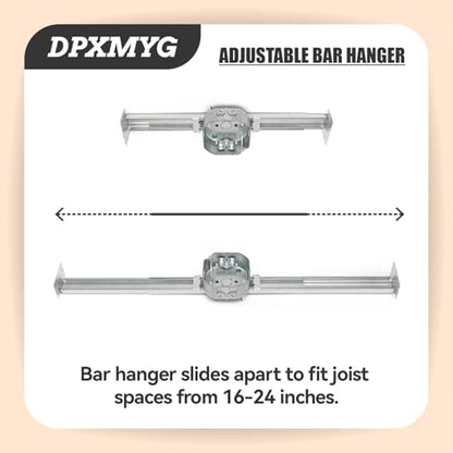 Saf-T-Brace for Ceiling Fans, Mounting Bracket with Adjustable Bar Hanger, 1-1/2'' Deep, 2 1/2'' Knockouts, Fits 16-24in Joist Spaces, Electrical Box for Fan/Light Fixtures(2 pack) - size: 2 Pack