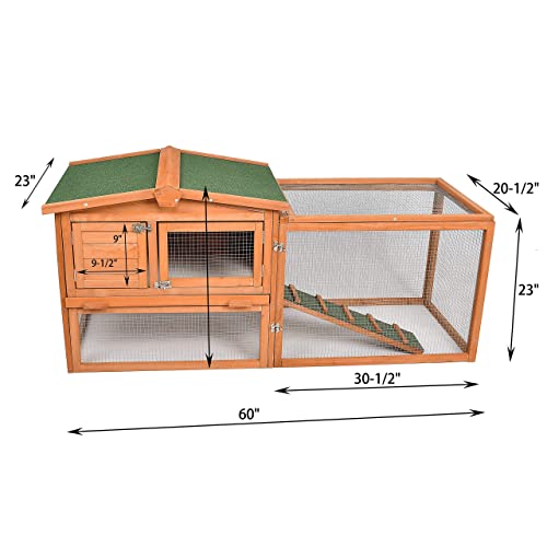 GOJOOASIS 60" Chicken Coop Outdoor Wooden Rabbit Hutch Poultry Cage with Run & Wire Fence for Backyard - size: C