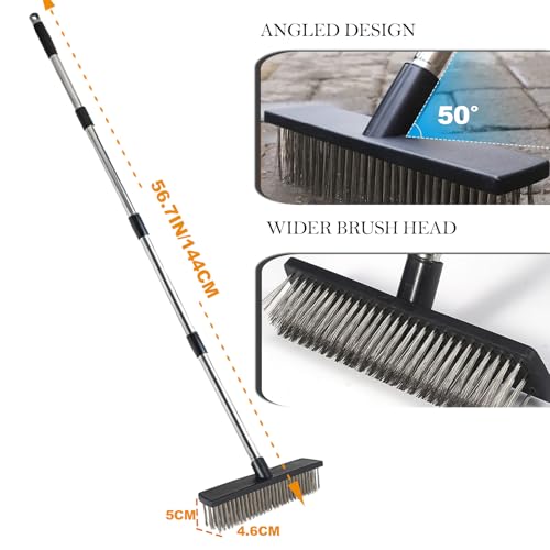 Deck Brush Steel Wire Broom with Long Handle Stiff Scrub Brushes for Cleaning Boat Patio Concrete Moss Remover