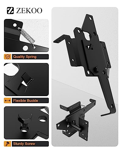 ZEKOO Stainless Steel Gate Hardware Kit, Self Closing Gate Hinges and Latch, Rust Proof, Use for Vinyl Fence Gate and Wood Fences Gate, Heavy Duty 2 Gate Latches 4 Gate Hinges (Black) - color: Black Two Set