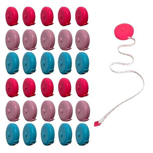 30 Pack Retractable Tape Measure for Body Measuring, Small Colorful Soft Fabric Cloth Ruler Bulk for Professional Sewing Tailor Craft Supplies Party Favors Gift Bags - color: Blue
