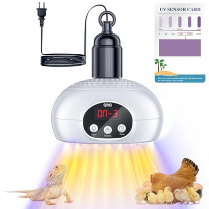 QRQ Chicken Coop Heater, 200W-350W-500W Reptile Heat Lamp Upgraded with UVA UVB Light 3-6-9-12H Timer, Chicken House Dog House Greenhouse Heater Outdoor,for Dog Cats Reptile Bird (White) - color: White