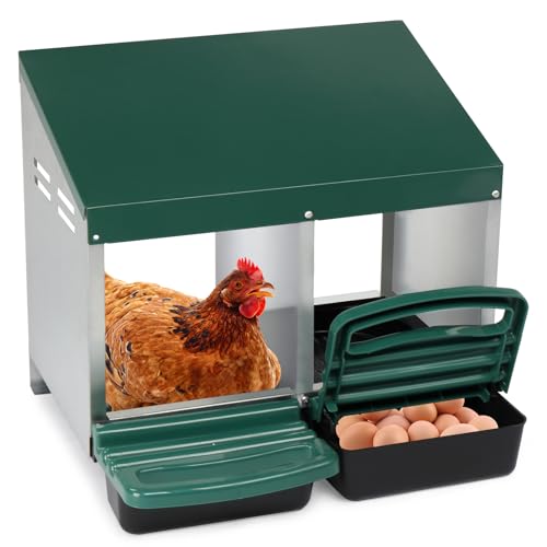 VINGLI Chicken Nesting Box, 2-Compartment Egg Nesting Boxes for Hens Roll-Out with Plastic Baskets, Chicken Coop Laying Box (Green) - color: Green, size: 2 Compartment