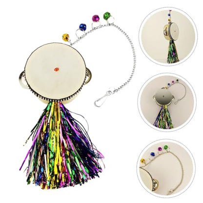 Toyvian Chicken Toy - Hanging Double-Sided Mirror Drum Toy for Chickens with Bell for Hen Rooster Coop Entertainment and Beak Pecking