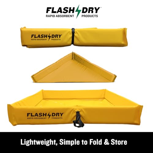 FLASHDRY Portable Spill Containment Berm, Folding Duck Pond 4' x 4', Reusable Oil, Fuel & Chemical Spill Containment Tray, UV-Resistant PVC, Heavy-Duty, Quick & Easy Setup, Garage & Industrial Use - color: Yellow