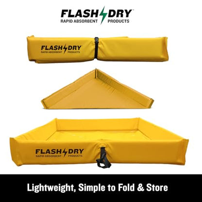FLASHDRY Portable Spill Containment Berm, Folding Duck Pond 4' x 4', Reusable Oil, Fuel & Chemical Spill Containment Tray, UV-Resistant PVC, Heavy-Duty, Quick & Easy Setup, Garage & Industrial Use - color: Yellow
