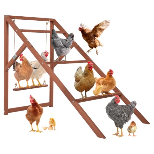 PETSFIT Wooden Chicken Roosting Bars for 8-10 Chickens – Multi-Level Design with 4 Roosting Bars &Swings, Durable Fir Wood for Outdoor Coops, Easy Assembly, Ideal for Backyard Farms - size: 51"L x 26.6"W x 38"H