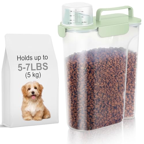 LEAWALK 5-7Lbs Dog Cat Food Storage Container with Upgraded Large Nozzle BPA-free, 4 Snap Seals Plastic Pet Food Storage Containers with Handles are Easy to Clean and Carry - color: Light Green, size: 5L-1pack