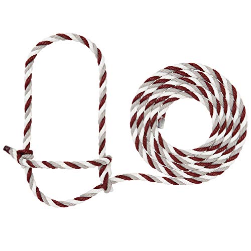 Weaver Livestock Braided Poly Rope Cattle Halter, Adjustable Style Cow Calf Halter, Livestock Handling Equipment for Showing, Maroon/Gray/White