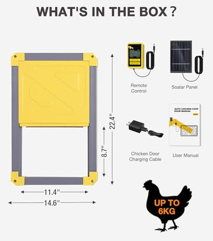 Automatic Chicken Coop Door with Anti-Pinch Detection, Solar Power Supplies, 2" Thickened Aluminum Frame Auto Chicken House Run Door - Grey