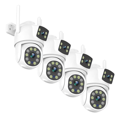 EVERSECU Dual Lens Linkage 6MP WiFi PTZ Security Camera Outdoor, 360° View, Auto Tracking, Motion Detection, Color Night Vision, 2-Way Audio, Compatible with Alexa(4pack) - size: Full