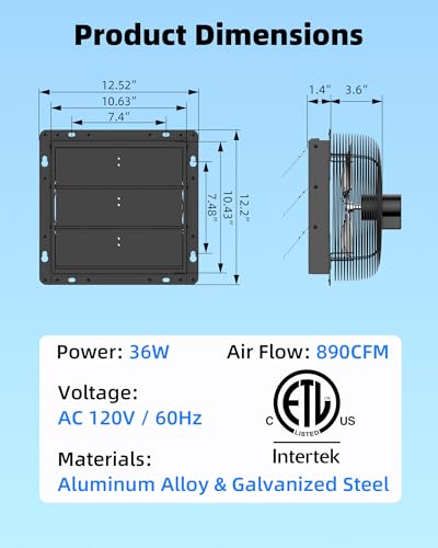 10'' Upgraded Shutter Exhaust Fan with Thermostat & Remote, 890 CFM Wall Mounted Attic Exhaust Fan, Auto On/Off by Temperature for Garage, Greenhouses, Sheds, Chicken Coops & Basement - size: 10 Inch