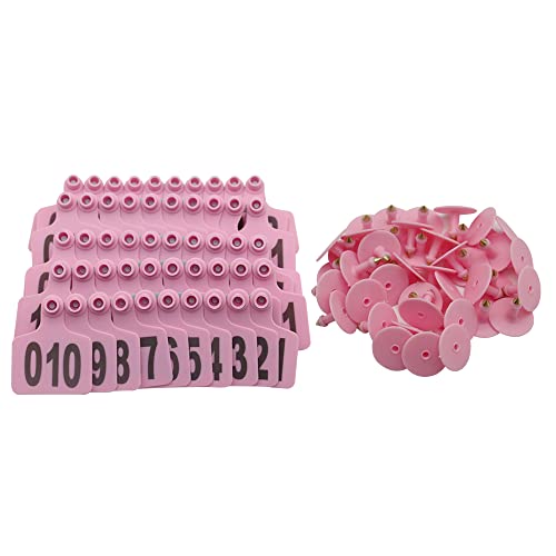 Cattle Ear Tags, Large Plastic Livestock Ear Tags for Sheep Cattle Calf Hog with Number 001-100/101-200/201-300, Animal Identification Ear Tag (Pink, 101-200) - color: Pink, size: 101-200