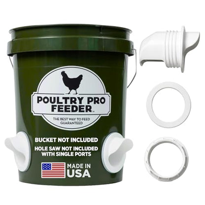 The Original Poultry Pro DIY Chicken Feeder Kit - Single Port Weatherproof - As Seen On Shark Tank, Gravity Fed Chicken Feeder, for Buckets, Bins & Troughs (Bucket & Hole Saw Not Included) - 1 Port - style: Original Feeder 1 Pack