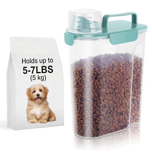 LEAWALK 5-7Lbs Dog Cat Food Storage Container with Upgraded Large Nozzle BPA-free, 4 Snap Seals Plastic Pet Food Storage Containers with Handles (Elegant Blue, 5L-1pack) - color: Elegant Blue, size: 5L-1pack