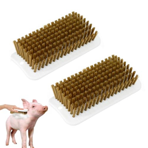 Pig Enrichment Toy,2 PCS Pigs Self-Grooming Brush Easy Install for Pens Barns Yards fit Guinea Pigs Rabbits