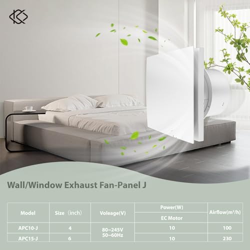 Exhaust Fan Wall Mounted Bathroom 4 Inch with Remote Control Low Noise EC Motor, Easy Glass/Wall Installation, Variable Speed,Suitable for Ventilation in Rooms, Homes, Garages, and Attics - size: APC10-J-4in