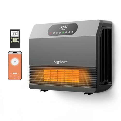 Brightown Smart Wall Heater, 1500W Electric Space Heater for Indoor Use, 5 Optional Modes, Adjustable Thermostat, Remote Control, Energy Efficient Easy-Mount Heater for Bedroom, Works with Alexa, Grey - color: Grey, size: Standard Plug