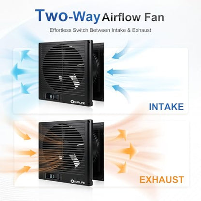8" Room to Room Fan with Remote, Reversible Through Wall Fan for Quietly Circulating Air, 320 CFM Through the Wall Fan with Temperature Control, Durable Build Quality, In Wall Fan for Closet, Laundry - color: Black