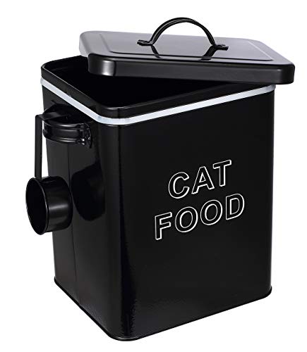 Cat Food Storage Container Farmhouse Pet Food Storage Containers with Lid and Scoop, Perfect Vintage Canister Treats Tin for Kitchen Countertop, Shelf, Great Gift for Pet Owners - Cat Food - Black - color: Black Cat Food