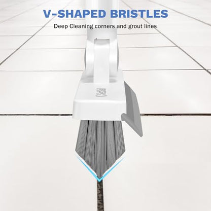SetSail Grout Cleaner Brush with Long Handle, V-Shaped Floor Scrub Brush Swivel Grout Brush Stiff Bristle Floor Grout Scrubber for Bathroom, Tile Line, Crevice, Kitchen, Wall, Deck, Garage, White Grey - color: Grey White