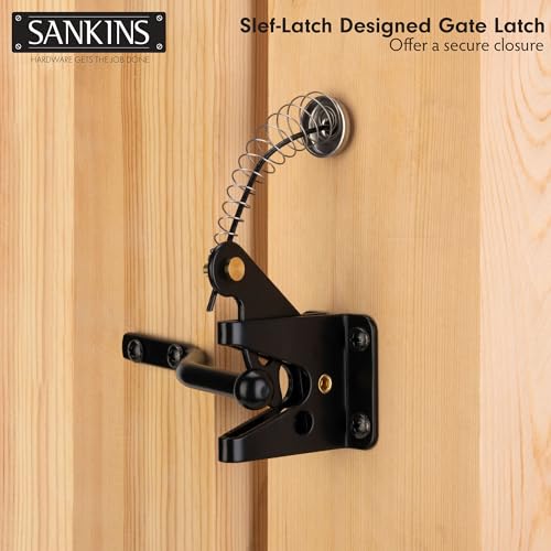 Self-Locking Gate Latch with Spring Cable Pull for Wooden Fence Gate Heavy Duty, Post Mount Automatic Gravity Lever Gate Fence Door Latches for Wooden Fence Secure Pool Garden Shed, Black - size: With Spring-loaded pull cord