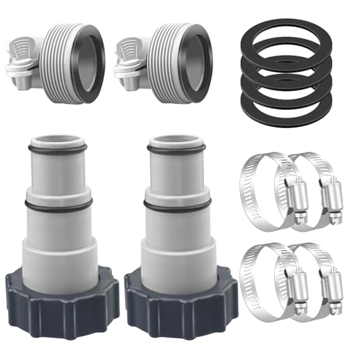 4 Pack Pool Hose Adapter, 1.5" to 1.25" Pool Hose Connector with Clamp and Washer for Intex Threaded Connection Pump Hoses Above Ground Pools Accessories