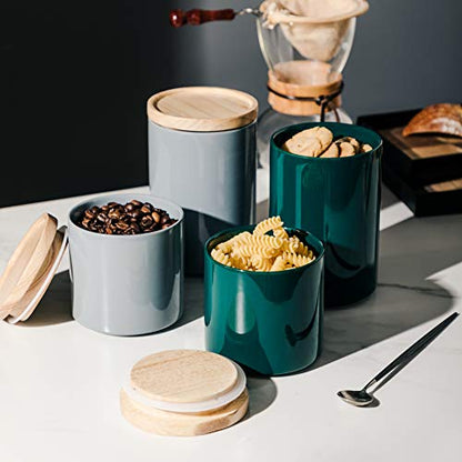 Sweejar Kitchen Canisters Ceramic Food Storage Jar, Stackable Containers with Airtight Seal Wooden Lid for Serving Ground Coffee, Tea, Sugar, Salt and More - 16 Fl Oz (Jade) - color: Jade, style: 16 Fl Oz (4.1"x4.4")