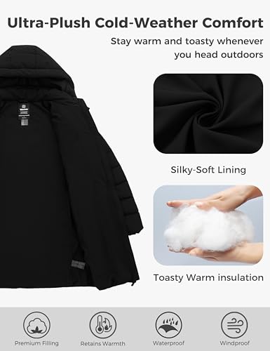 wantdo Women's Puffer Jacket Warm Padded Winter Coat Long Quilted Jacket (Available in Plus Size) - color: Black, size: X-Large