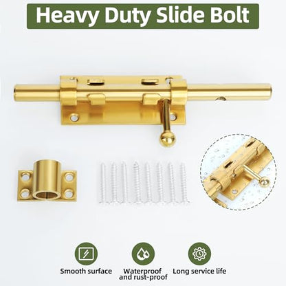 Alise Slide Lock SUS304 Stainless Steel Gate Latch, Slide Bolt Latch,Thickened Heavy Door Latch Lock,8 Inch Black Barrel Bolt Latch, Security Slide Latch Lock Gold - color: Gold, size: 8 Inch (Regular)
