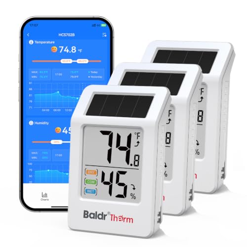 BaldrTherm Room Thermometer Indoor, Humidity Meter, 2026 Upgrade Bluetooth Thermometer with Privacy-Friendly Guest Mode | 250ft Coverage | Real-Time Alerts for Home, Office, Greenhouse - color: White-3Pack