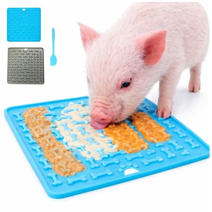 3Pcs Pig Enrichment Toys, Silicone Lick Mat for Mini Pigs with Spatula, Suction Cup Slow Feeder Enrichment Mat for Powder Slurry, Soft Food & Pellets, Toy for Mini Pigs.