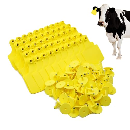 4.1” L×3.5”W Livestock Ear Tags Big Blank 100PCS Identification TPU Precision Tags for Cattle Cows Pigs Hog Goats Sheep Calf Animal (Yellow) - color: 4-yellow