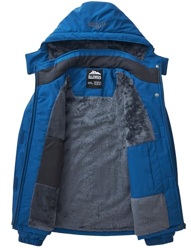 ELLSWOS Womens Winter Coats Waterproof Ski Jacket Warm Snow Jackets Windproof Windbreaker Hooded Raincoat - color: Blue, size: Large
