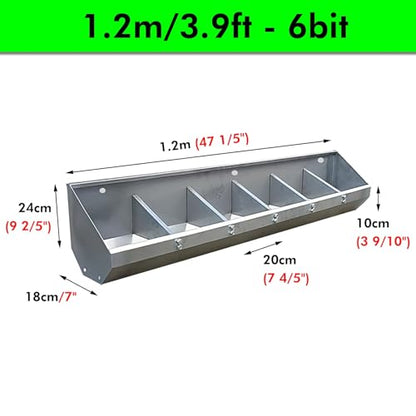 Large Capacity Pig Feeders and Waterers with Screws, 5 6 7 8 10 Bit Livestock Feeders for Outside/Indoor Farms/Sheds Pen, Stainless Steel Poultry Animal Feed Troughs(1.2m/3.9ft 6bit)