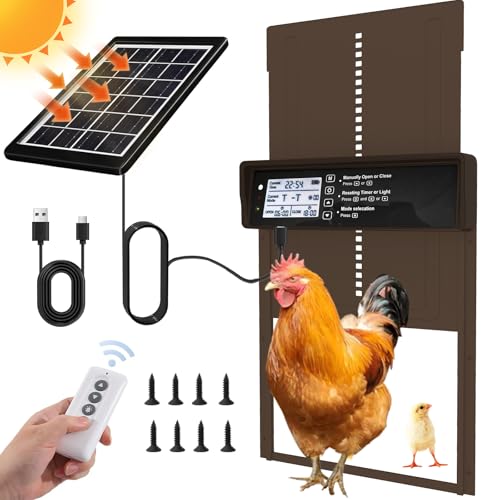 Automatic Chicken Coop Door - Auto Chicken Coop Door with Timer, Sensor, & Remote Control - Smart Poultry Door Opener with Durable Construction - Chicken Coop Supplies & Accessories - Brown