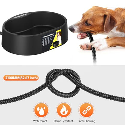 Heated Water Bowl for Dogs and Cats,Large Heated Dog Bowl with Chew Resistant Power, Waterproof Heated Pet Bowls for Outside in Winter,Provide Warmable Water for Dogs, Cats,Birds, (Black