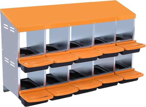 10 Hole Chicken Nesting Boxes - Nesting Boxes Chicken with Roll Away Design & Lid Cover,Easy Egg Collection, Hen Roosting Nest, Durable Poultry Laying Boxes for Hens - color: Orange, size: 10 Cells