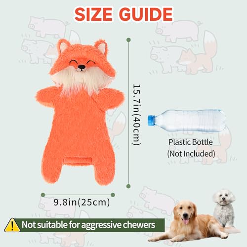 Mihachi No Stuffing Crinkle Dog Toys,2-in-1 Holds Water Bottles-Cruncher with Puncture Resistant Squeaker, Dog Squeak Toys Plush Dogs Chew Toy for Small Medium Large Breed Chewer, Fox - color: Fox