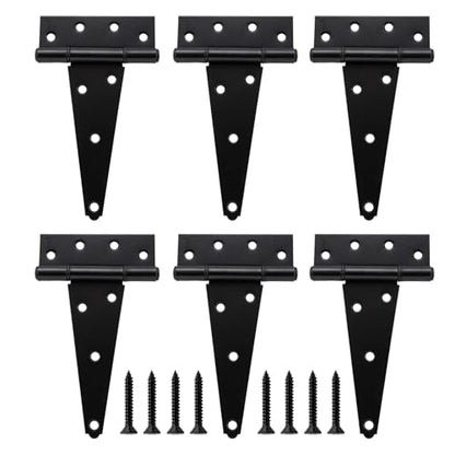 HOME MASTER HARDWARE 8 Inch T-Strap Heavy Duty Shed Door Hinges, Black Tee Hinge for Wooden Fences,Yard Door, Barn Door Gates, Rustproof Wrought Iron with Screws, 6 Pack - size: 8 in-6 Pack