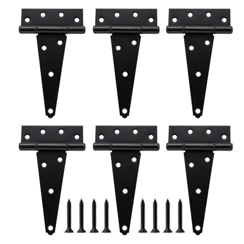 HOME MASTER HARDWARE 8 Inch T-Strap Heavy Duty Shed Door Hinges, Black Tee Hinge for Wooden Fences,Yard Door, Barn Door Gates, Rustproof Wrought Iron with Screws, 6 Pack - size: 8 in-6 Pack
