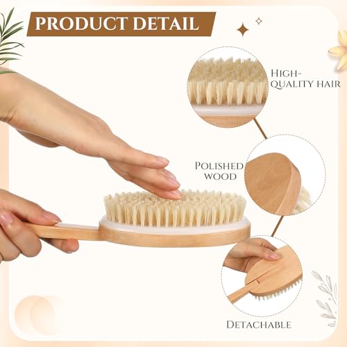 10 Pack Dry Brushing Body Brush Bulk Wooden Long Handle Soft Natural Boar Bristle Detachable Exfoliating Dry Brush for Women Men Deep Cleaning Lymphatic Drainage Cleaning Body Skin Care