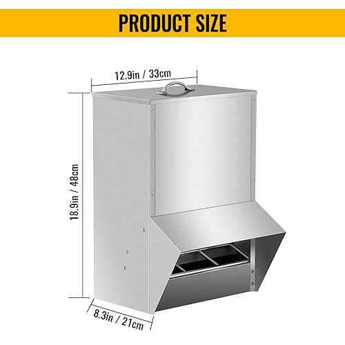 Automatic Chicken Feeder, 30lbs Capacity Weatherproof Steel Chicken Feeders No Waste, Rat Proof Poultry Feeder with Lid, Outdoor Coop Food Dispenser for Chicken and Rabbits
